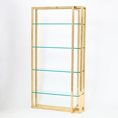 Lot 292 - Modern Glass and Brass Bookcase