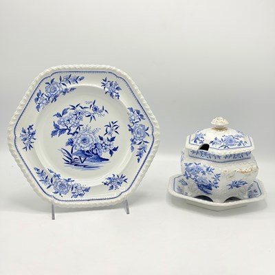 Lot 1161 - Group of J&W Ridgway Blue Transfer-decorated Ironstone Table Articles