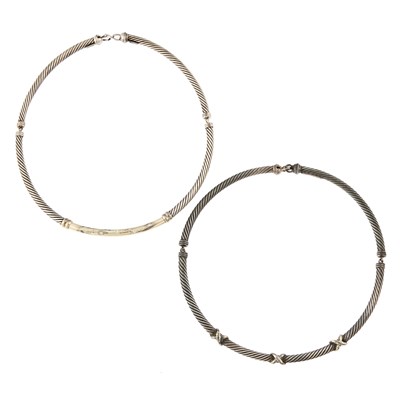 Lot 1279 - David Yurman Silver, Gold and Diamond Collar Necklaces