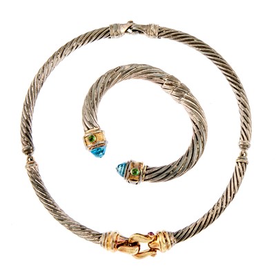Lot 1278 - David Yurman Silver, Gold and Gem-Set 'Renaissance' Bracelet and 'Buckle' Collar Necklace