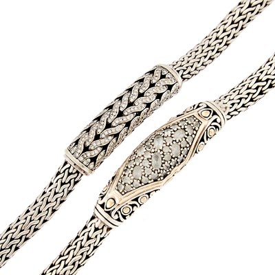 Lot 1273 - John Hardy Two Silver, Gold, Diamond and White Topaz Bracelets