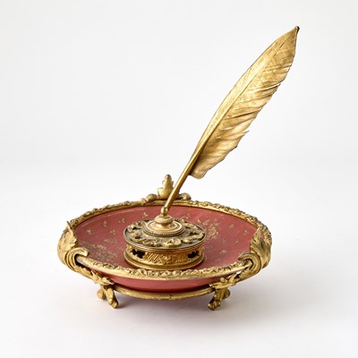 Lot 461 - Louis XV Style Gilt-Bronze and Red Lacquer Inkstand (Encrier)