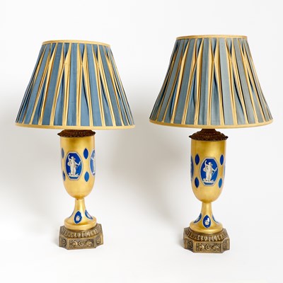 Lot 503 - Pair of French Gilt-Bronze Mounted Decalcomania Table Lamps