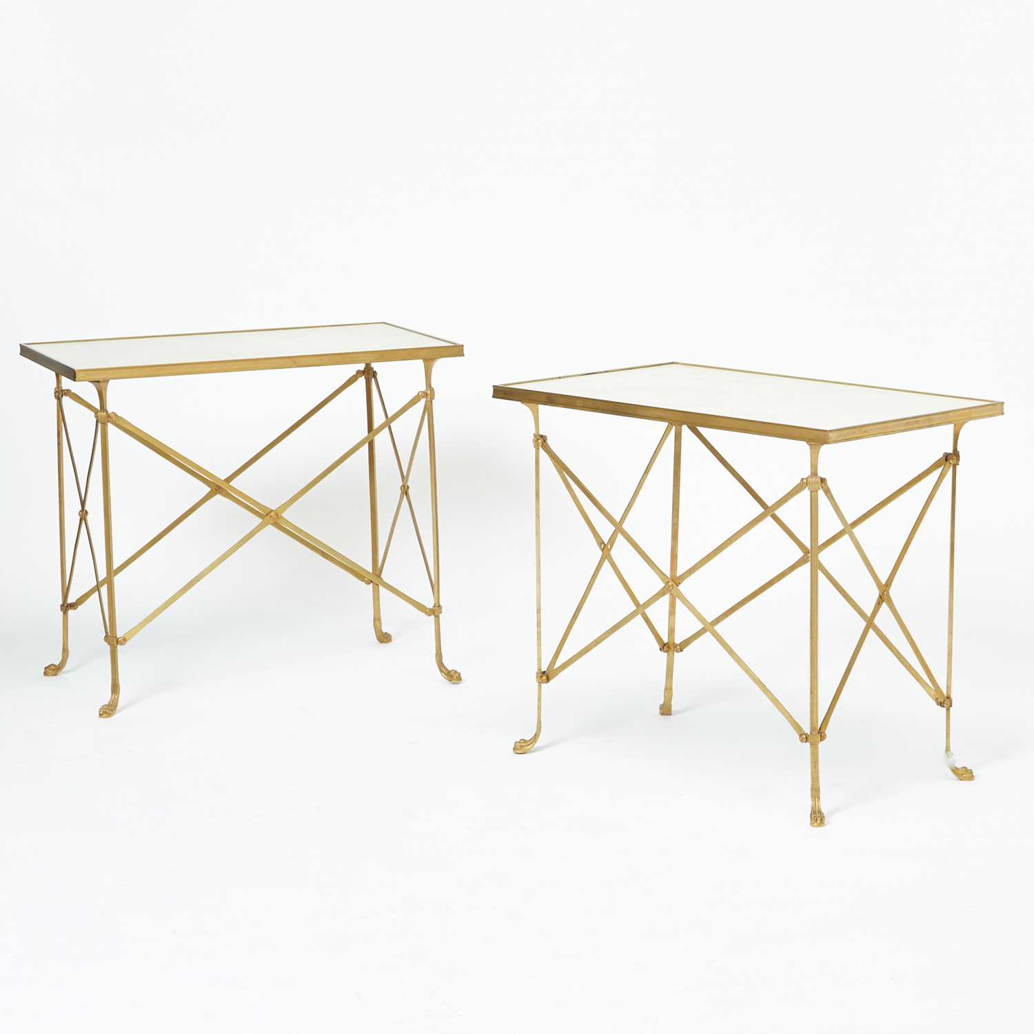 Lot 328 - Pair of Neoclassical Style Gilt-Metal and Marble Rectangular Side Tables