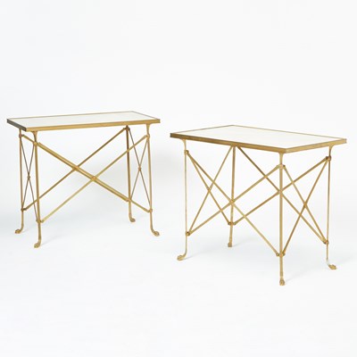 Lot Pair of Neoclassical Style Gilt-Metal and Marble Rectangular Side Tables