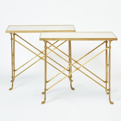Lot 328 - Pair of Neoclassical Style Gilt-Metal and Marble Rectangular Side Tables