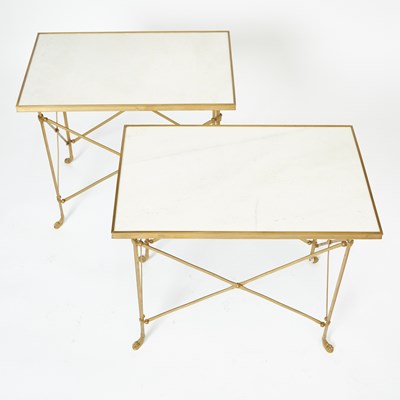 Lot 328 - Pair of Neoclassical Style Gilt-Metal and Marble Rectangular Side Tables