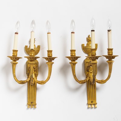 Lot 310 - Pair of Louis XVI Style Three-Branch Gilt-Bronze Wall-Lights