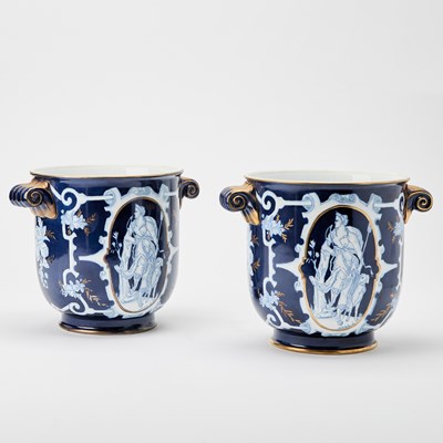 Lot 311 - Pair of Porcelain Blue and White Cachepots