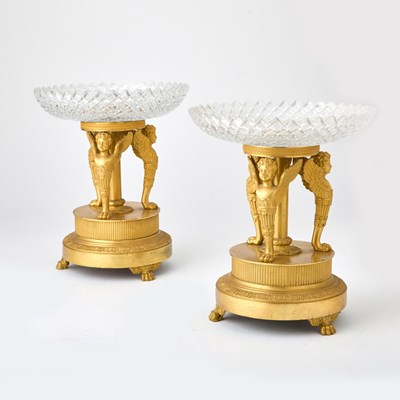 Lot 480 - Pair of Empire Ormolu and Cut-Glass Mounted Tazze