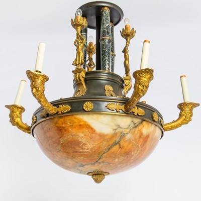Lot 319 - Empire Style Gilt-Bronze Mounted Six-Light Alabaster Chandelier