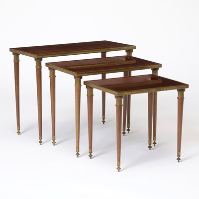 Lot 256 - Set of Three Brass and Mahogany Nesting Tables