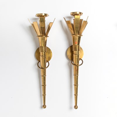 Lot 295 - Pair of Brass Torchiere Sconces