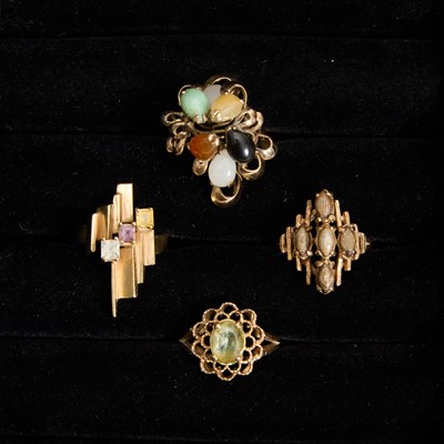 Lot 203 - Group of Four 14KT Gold and Gem-Set Rings