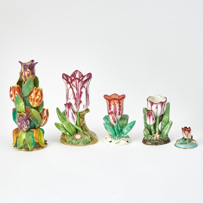 Lot 800 - Group of English Creamware Tulip-Form Candle Holders / Vase