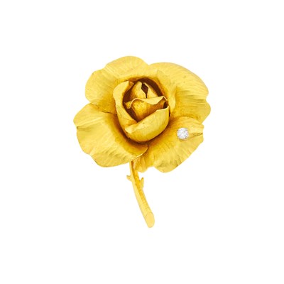Lot 15 - Georges L'Enfant Gold and Diamond Rose Clip-Brooch, France