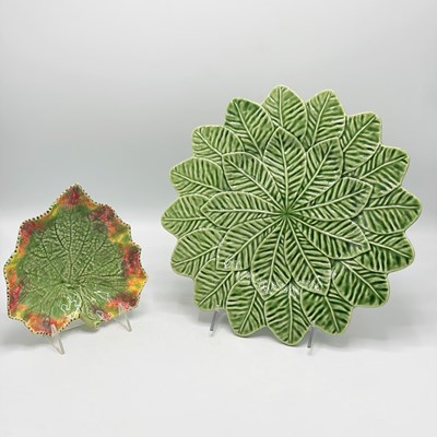 Lot 1171 - Set of Twelve Bordallo Pinheiro Portuguese Majolica "Lemon Leaf" Chargers