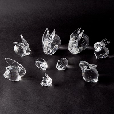 Lot 844 - Set of Nine Glass Steuben Rabbits