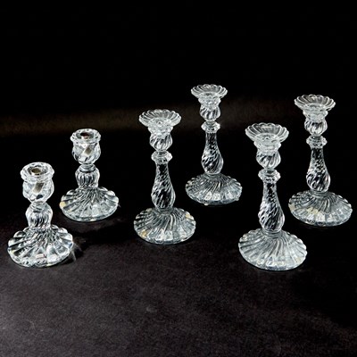Lot 868 - Three Pairs of Baccarat Glass "Bambous" Candlesticks