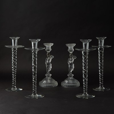 Lot 863 - Group of Six Colorless Glass Candlesticks