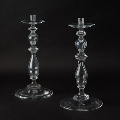 Lot 854 - Pair of Steuben Glass Candlesticks