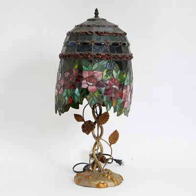 Lot 137 - Tiffany Style Painted Metal Stained Glass Lamp