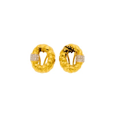 Lot 2223 - Pair of Two-Color Gold and Diamond Earclips