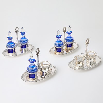 Lot 48 - Four French Empire Style Sterling Silver and Glass Cruet Sets