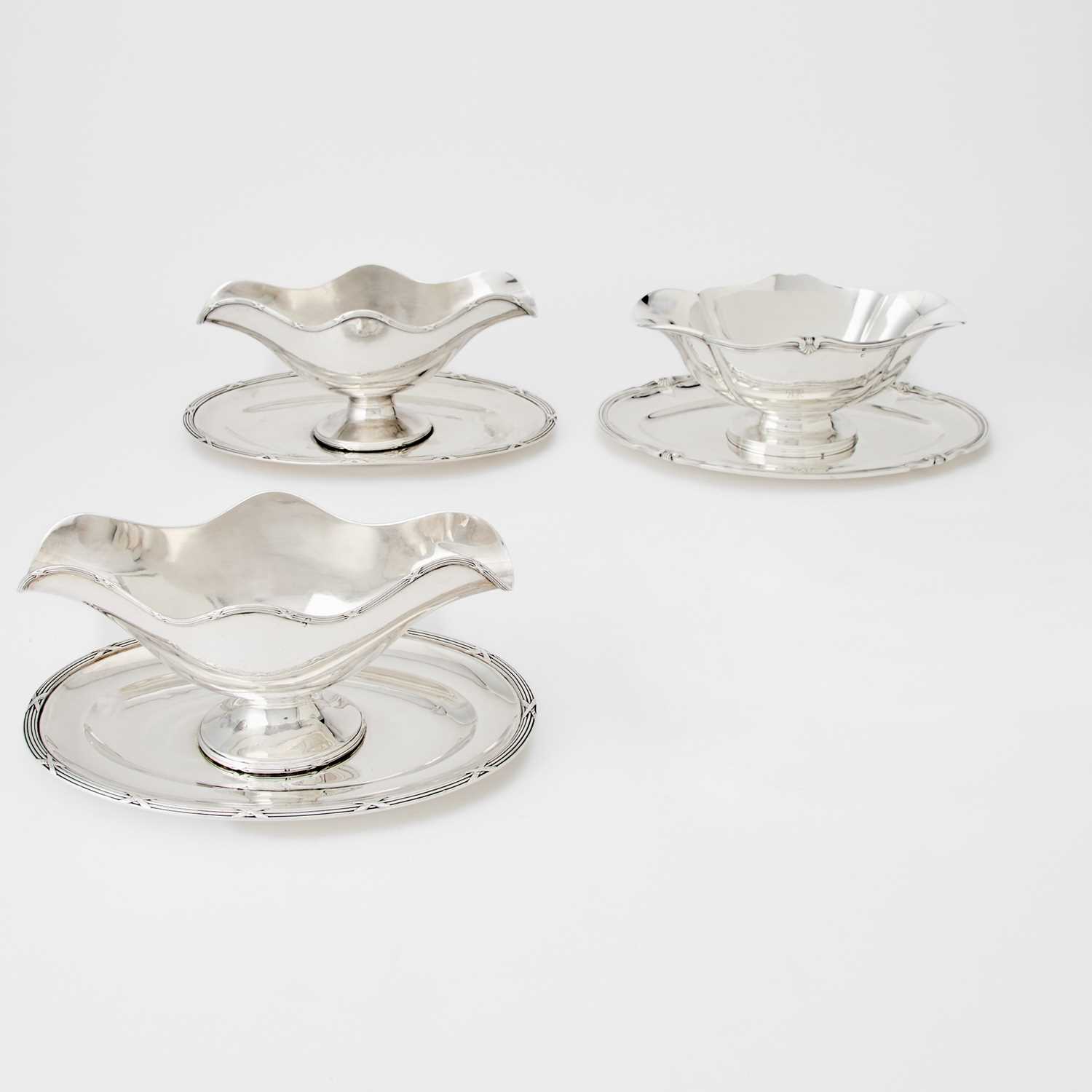 Lot 151 - Three French Silver Sauceboats on Stands