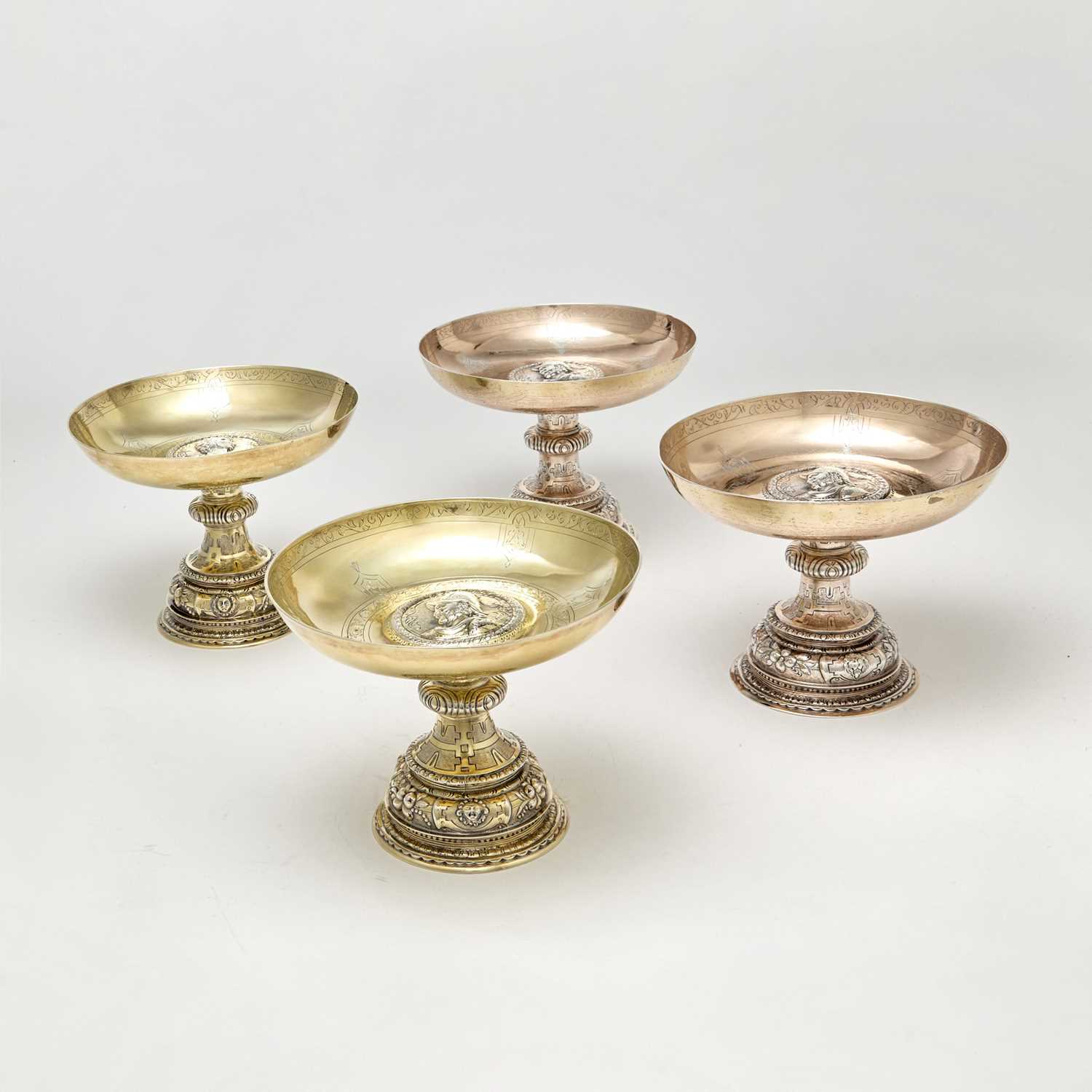 Lot 124 - Set of Four Edward VII/ George V Sterling Silver Renaissance Revival Style Coupes