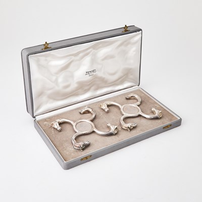 Lot Cased Pair of Hermès Silver Plated Bottle Coasters