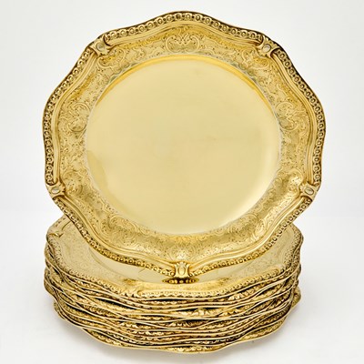 Lot 154 - Set of Twelve French Silver Gilt Lunch Plates