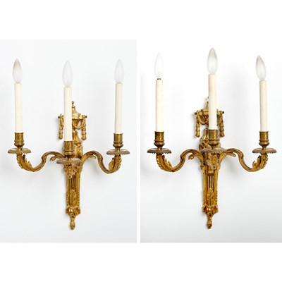 Lot 316 - Pair of Louis XVI Style Gilt-Bronze Three-Branch Wall-Lights