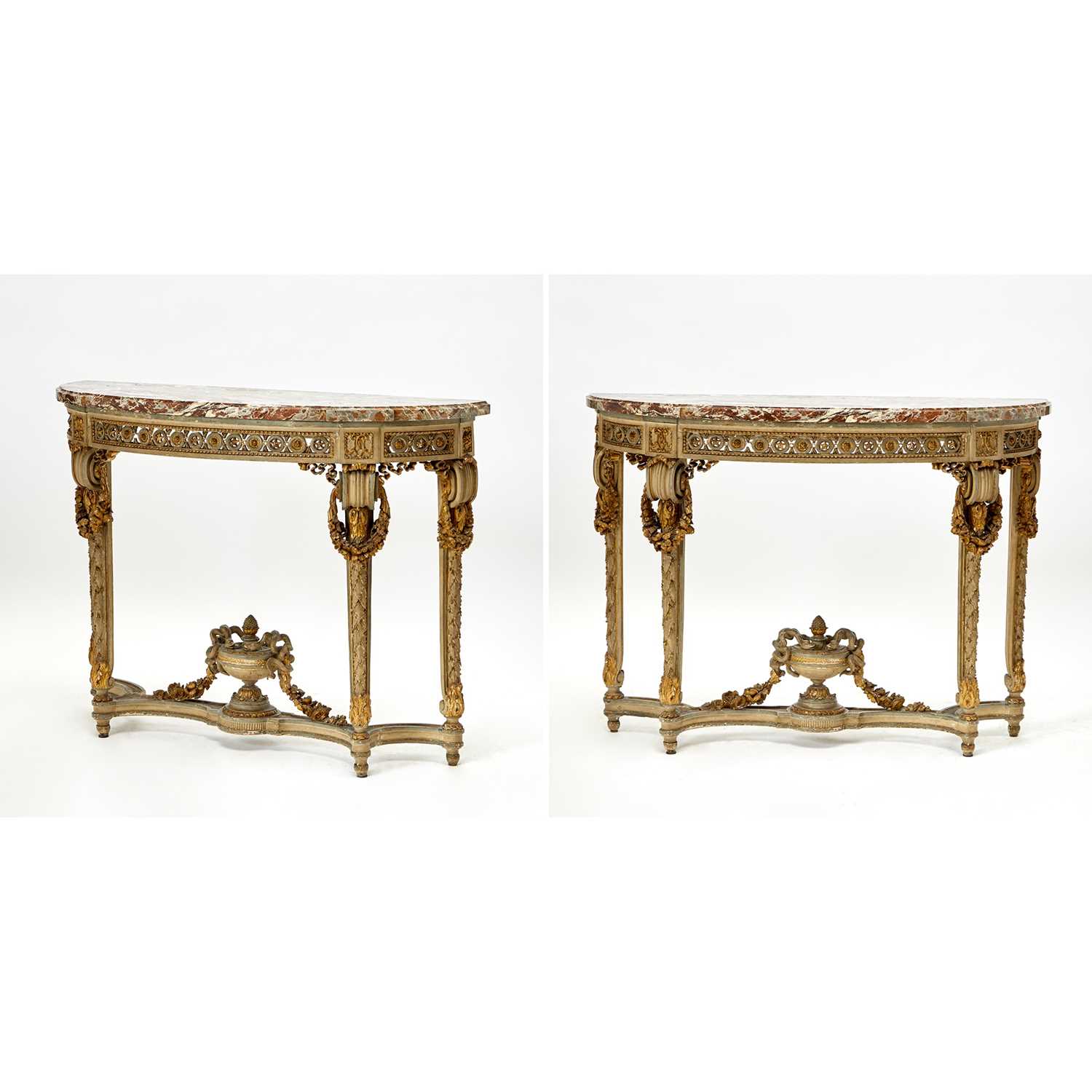 Lot 320 - Pair of Louis XVI carved and Painted Wood Parcel-Gilt Console Tables