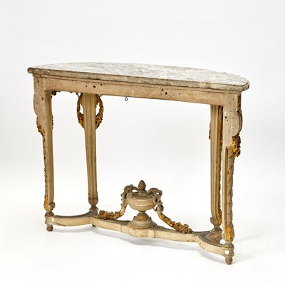Lot 320 - Pair of Louis XVI carved and Painted Wood Parcel-Gilt Console Tables