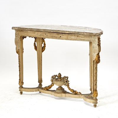 Lot 320 - Pair of Louis XVI carved and Painted Wood Parcel-Gilt Console Tables