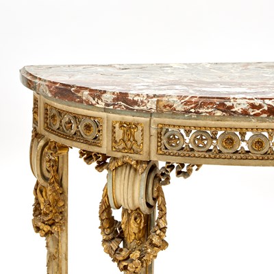 Lot 320 - Pair of Louis XVI carved and Painted Wood Parcel-Gilt Console Tables