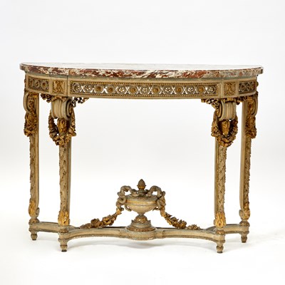 Lot 320 - Pair of Louis XVI carved and Painted Wood Parcel-Gilt Console Tables