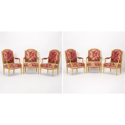 Lot 313 - Set of Six Louis XVI Carved Giltwood Fauteuils à la Reine