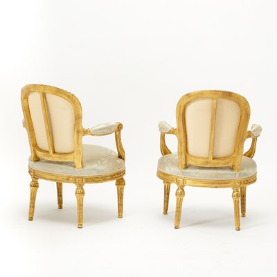 Lot 312 - Set of Six Louis XVI Carved Giltwood Fauteuils en Cabriolet