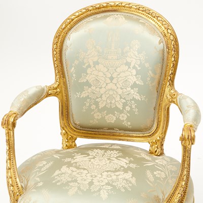 Lot 312 - Set of Six Louis XVI Carved Giltwood Fauteuils en Cabriolet