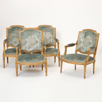 Lot 321 - Set of Four Louis XVI Carved Giltwood Fauteuils à la Reine