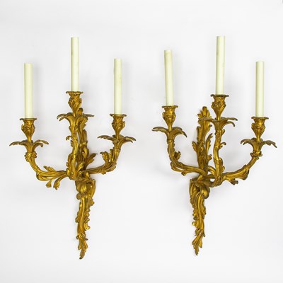 Lot 319 - Pair of Louis XV Style Gilt-Bronze Three-Branch Wall-Lights