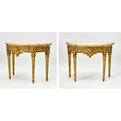 Lot 304 - Pair of Louis XVI Painted and Parcel-Gilt Console Tables