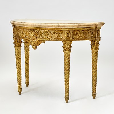 Lot 304 - Pair of Louis XVI Painted and Parcel-Gilt Console Tables