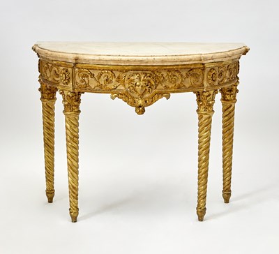 Lot 304 - Pair of Louis XVI Painted and Parcel-Gilt Console Tables
