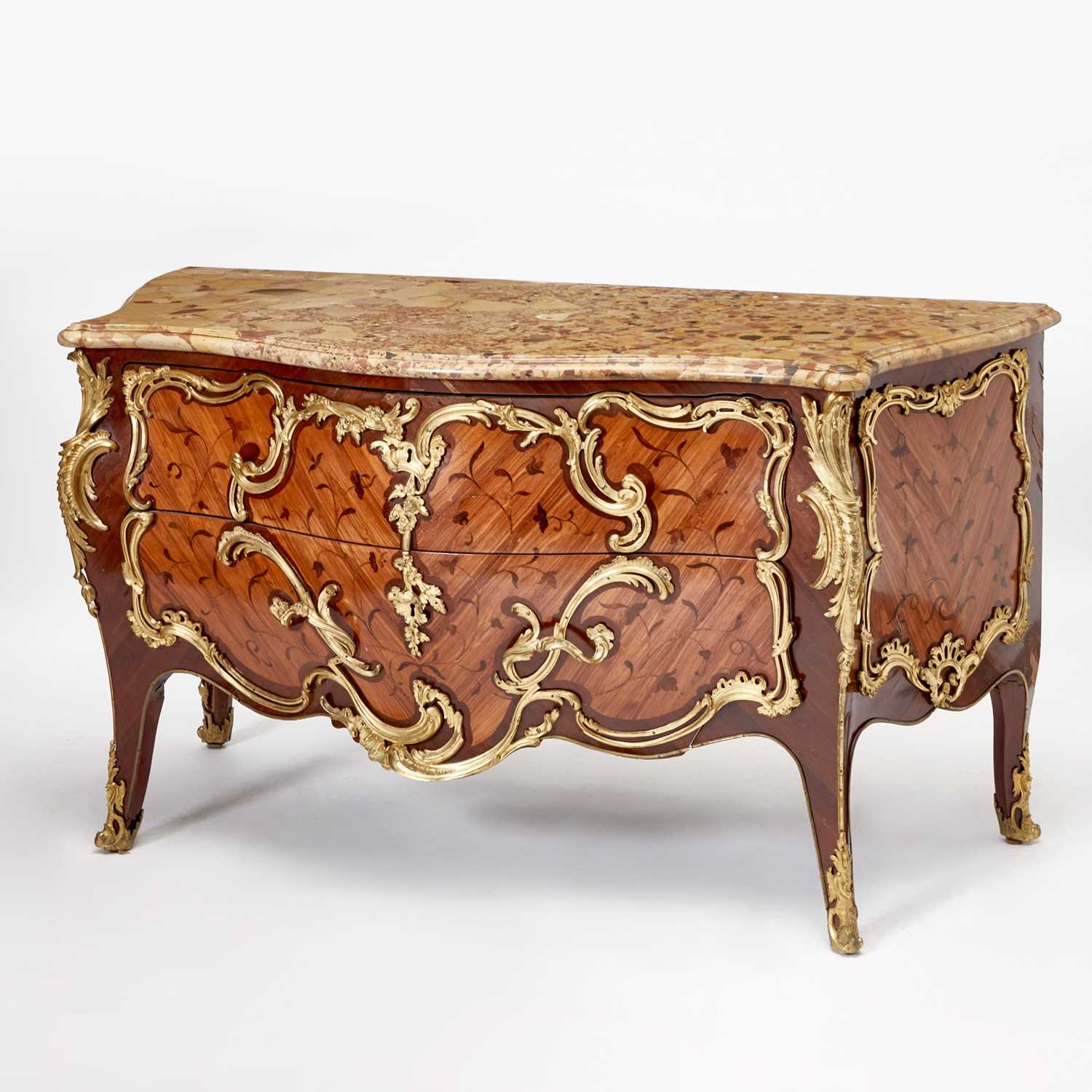 Lot 314 - Louis XV Ormolu-Mounted Tulipwood, Kingwood, Amaranth and Bois de Bout Marquetry Commode