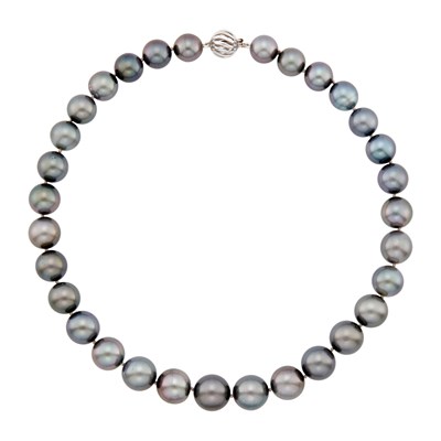 Lot 1089 - Tahitian Gray Cultured Pearl Necklace with White Gold Ball Clasp