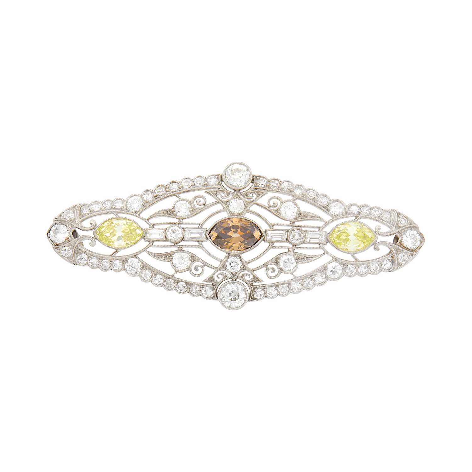 Lot 94 - Platinum, Colored Diamond and Diamond Brooch