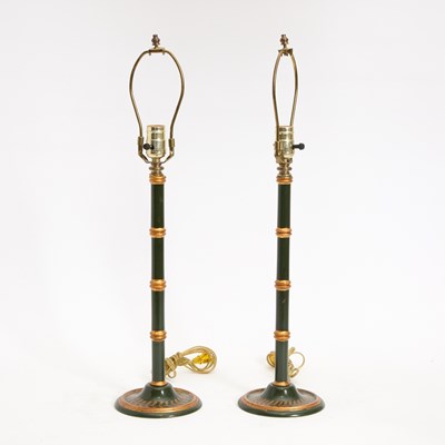 Lot 197 - Pair of Paint Decorated Column Form Lamps